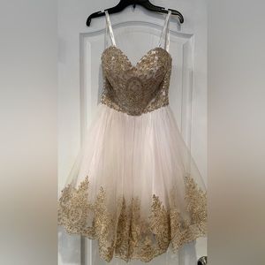 Hannah S Strapless White w/ Gold embellishments. Never worn & in Beautiful Cond.